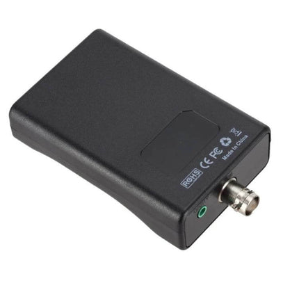 BNC to HDMI Audio and Video Converter for Monitoring Displays compact black converter box with BNC input and headphone jack