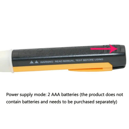 Non-Contact Safety Electric Pen with Built-In LED Light shown close-up with clip and battery compartment, ideal for safe live wire detection and flashlight use