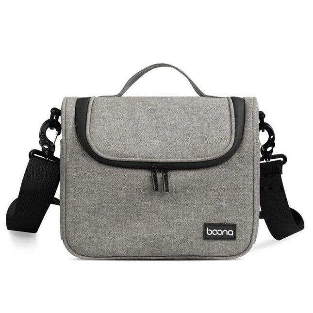Baona Digital SLR Camera Lens Storage Shoulder Bag in gray fabric with top handle and adjustable shoulder strap