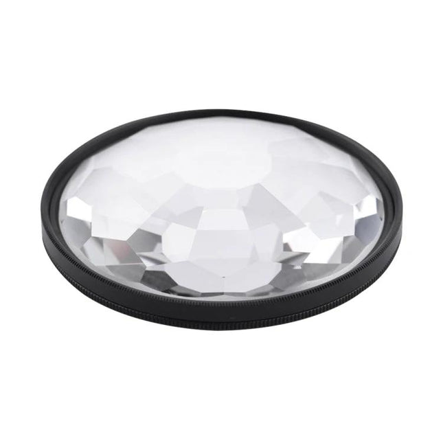 77mm Kaleidoscope Prism Glass Filter for Creative Photography showing faceted glass prism in black metal ring for artistic light refraction