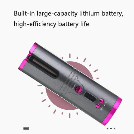 Portable USB Hair Curler Gray for Quick Everyday Styling at Home - compact gray automatic rotating curler with USB charging and built-in lithium battery