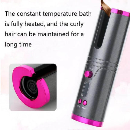 Portable USB Hair Curler Gray for Quick Everyday Styling at Home - compact gray automatic rotary curler with U-shaped entry, tourmaline ceramic heater, USB charging