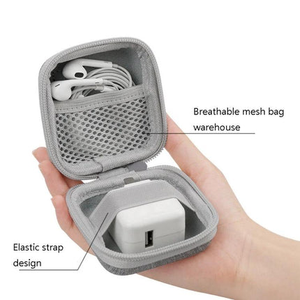 Essential Oxford EVA box for daily tech organization on the go - compact gray travel case holding earphones and charger