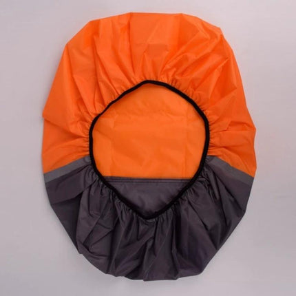 Alt Tag: Luminous Backpack Rain Cover for Outdoor Activities, Multiple Sizes - Orange waterproof polyester cover with reflective strip for cycling and hiking