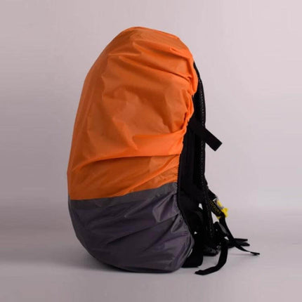Luminous Waterproof Rain Cover for XL Outdoor Backpacks 58-70L in high-visibility orange protecting 65L hiking backpack