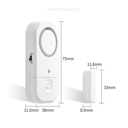Wireless Magnetic Alarm for Home Door and Window Security - compact white wireless magnetic door and window sensor with dimensions