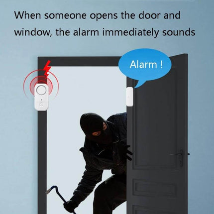 Wireless Magnetic Alarm for Home Door and Window Security detects intruder at opened door with loud alarm sound