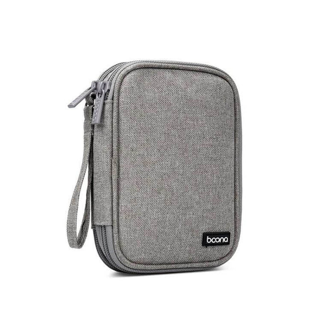 Baona Double-Layer Protective Bag for Portable Hard Disk Storage gray water-repellent Oxford cloth case with zipper and wrist strap