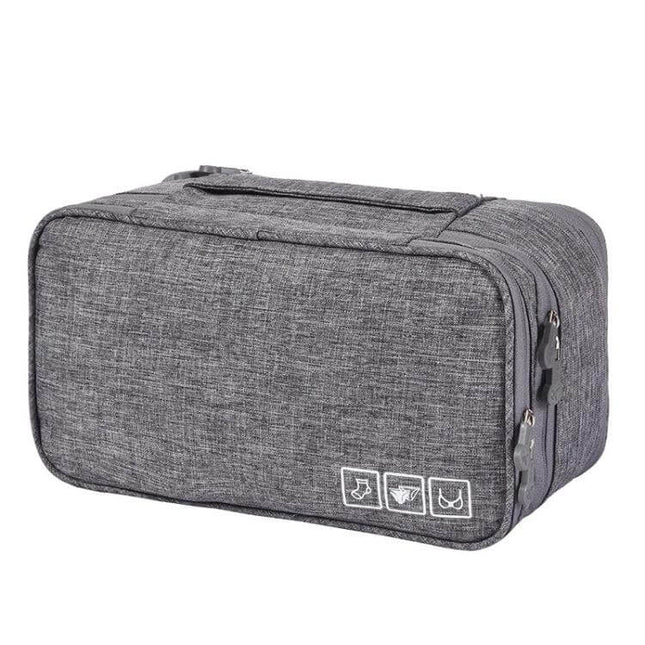 Travel Waterproof Underwear Storage Bag for Travel in grey 300D waterproof fabric with transparent inner compartments for organized underwear and socks