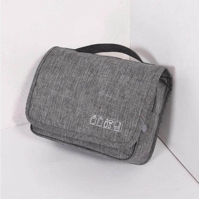 Travel Waterproof Wash Bag With Transparent Inner Bag — grey cationic 300D hanging toiletry pouch with handle, water-resistant travel organizer for toiletries