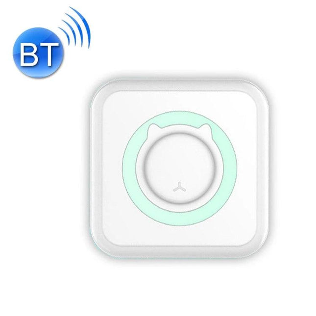 Versatile Portable Bluetooth Mini Printer for Notes and Photos compact white thermal printer with Bluetooth icon, rounded square design and mint accent