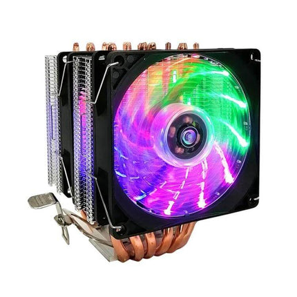 Cool Storm Dual-Tower CPU Air Cooler for Intel and AMD Systems shown with RGB fan, copper heatpipes and dual aluminum towers