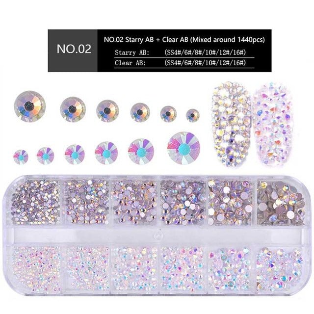 Nail Flat-Back AB Crystal Rhinestones, Mixed Sizes for Manicure | Syndmart