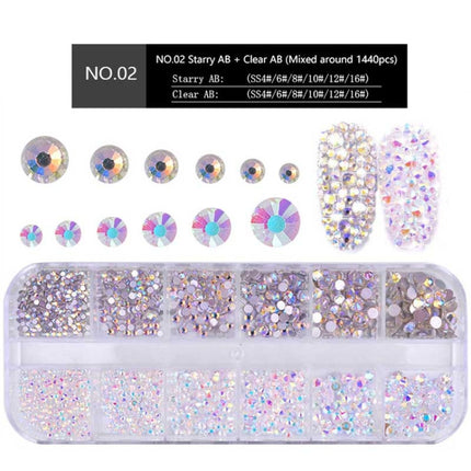 Nail Flat-Back AB Crystal Rhinestones, Mixed Sizes for Manicure