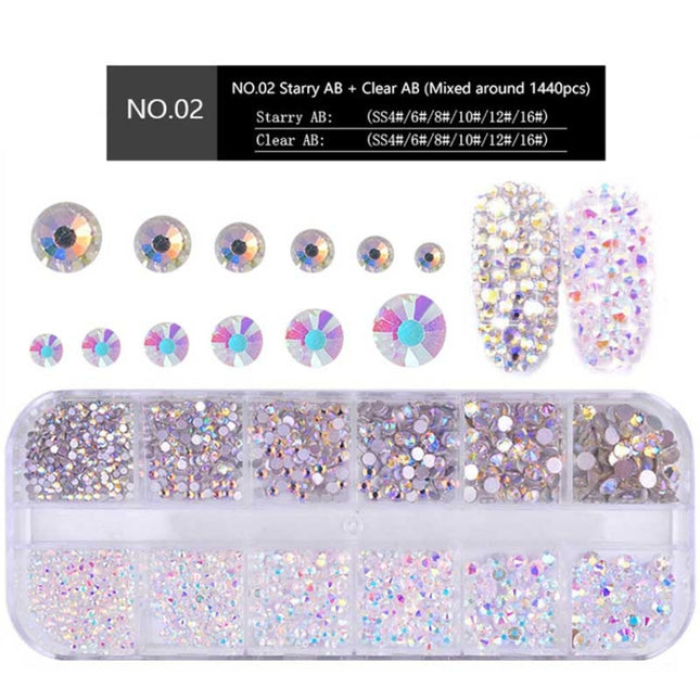 Nail Flat-Back AB Crystal Rhinestones, Mixed Sizes for Manicure