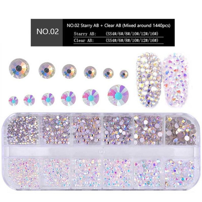 Nail Flat-Back AB Crystal Rhinestones, Mixed Sizes for Manicure | Syndmart