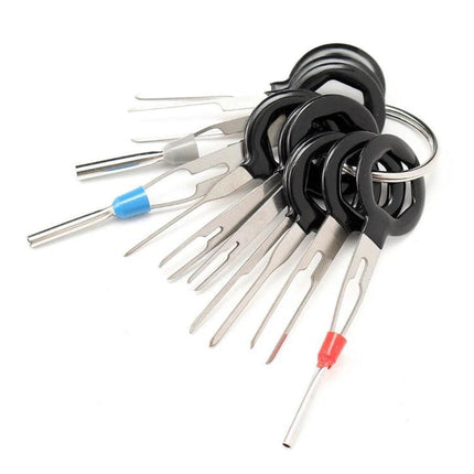 Handy Kit for Everyday Car Wiring Maintenance Tasks - set of terminal removal tools on keyring for safe audio and harness repairs