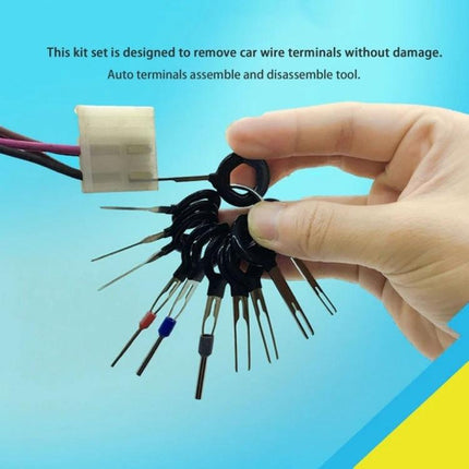Handy Kit for Everyday Car Wiring Maintenance Tasks showing terminal removal tools on ring used to extract and reassemble auto wire terminals