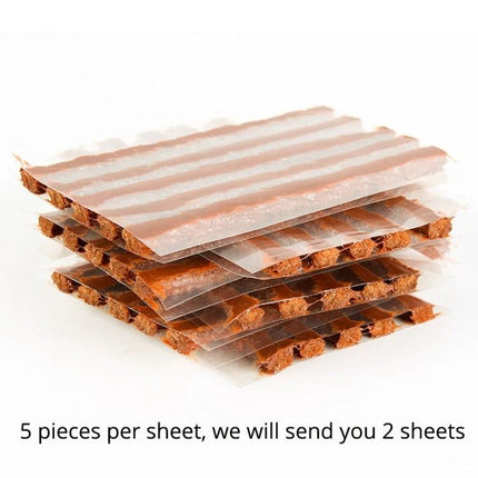 Rubber Strips for Quick Tire Fixes on Road Trips - pack of brown self-adhesive repair strips for temporary tire puncture fixes while traveling