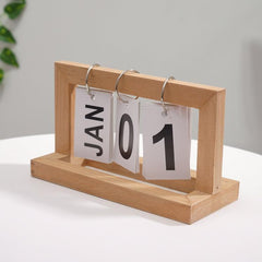 Calendario de madera giratorio, sencillo, para escritorio de estudio, adornos pequeños para el hogar