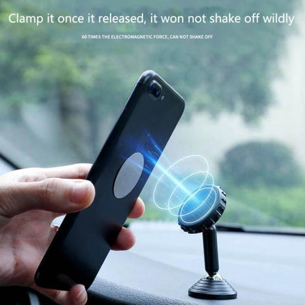 Q7 Car Phone Magnetic Bracket With Double Ball Arm mounted on dashboard showing strong magnetic hold and 360-degree adjustable positioning