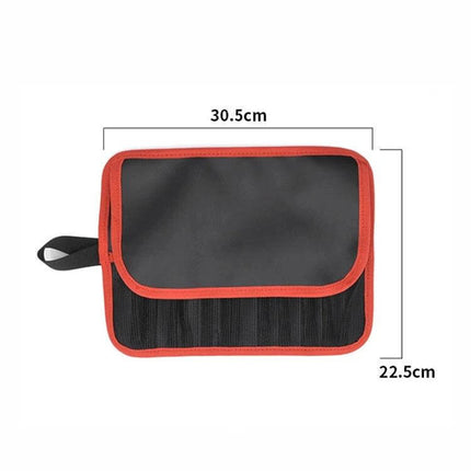 Bait Tool Bag For Fishing, Waterproof Foldable Portable Bag - compact black and red foldable bait storage with mesh pockets (30.5x22.5cm)