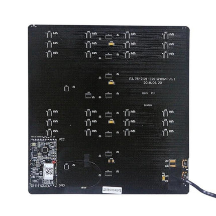 Bluetooth LED Screen for Portable Backpack Advertising showing a 64x64 P3.75 PCB panel with Bluetooth module and connector