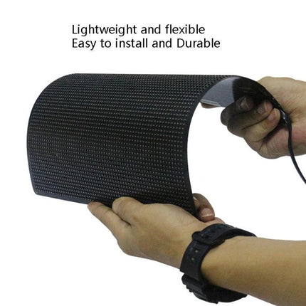 Bluetooth LED Screen for Portable Backpack Advertising showing lightweight flexible 64x64 P3.75 LED panel held and bent by hands, easy to install and durable