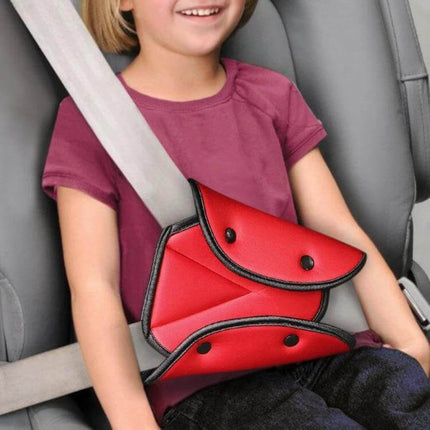 Car Seat Belt Cover Triangle Design for Child Comfort - red triangle seat belt fixator keeping belt off child's neck for safer, comfier car trips