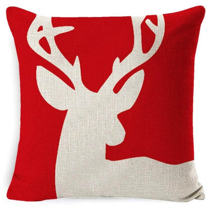 Hug Pillowcase 45x45cm Linen for Cozy Christmas Decor red linen pillow with white reindeer silhouette, holiday sofa or bed accent