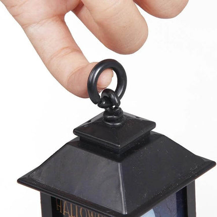 Halloween Window Lanterns Luminous Pumpkin And Ghost Ornaments small black plastic window lantern with ring hook, battery-powered compact Halloween decor