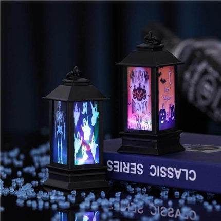 Halloween Window Lanterns Luminous Pumpkin And Ghost Ornaments compact plastic battery-powered pumpkin and ghost window lanterns glowing purple and blue