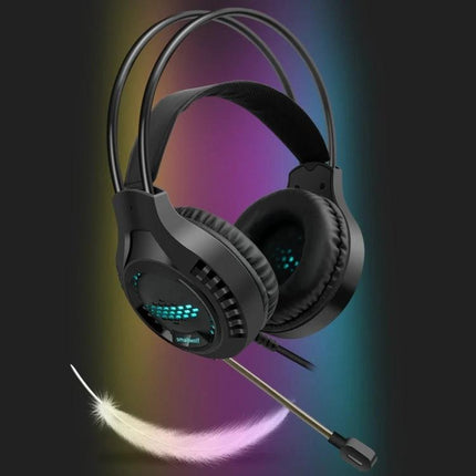 Smailwolf Wired Gaming Headset With Breathing LED For Desktop Chat black over-ear headset with mic and glowing LEDs