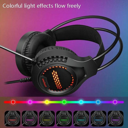 Smailwolf Wired Gaming Headset With Breathing LED For Desktop Chat showing 50mm drivers, mic, breathable padding