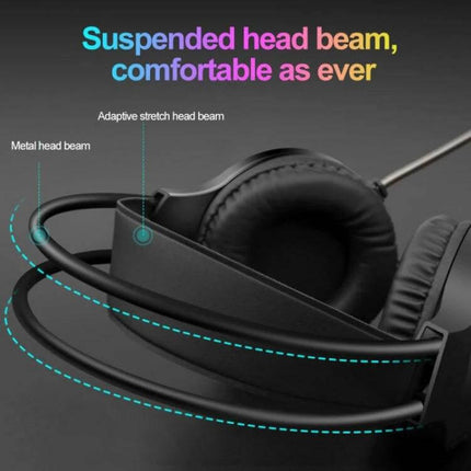 Smailwolf Wired Gaming Headset With Breathing LED For Desktop Chat showing suspended adaptive stretch head beam and padded earcups