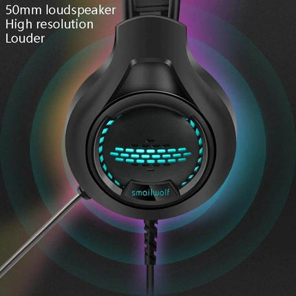 Smailwolf Wired Gaming Headset With Breathing LED For Desktop Chat close-up 50mm driver breathable padding on-ear control