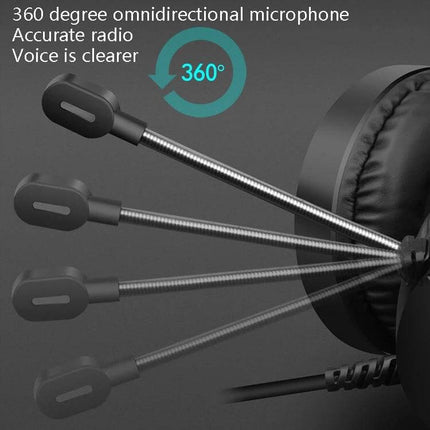 Smailwolf Wired Gaming Headset With Breathing LED For Desktop Chat showing adjustable 360° omnidirectional microphone and earcup