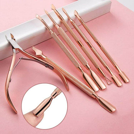 Rose Gold Stainless Steel Double-Headed Dead Skin Scissors For Nails - rose-gold cuticle nipper and dual-ended stainless steel manicure tool set