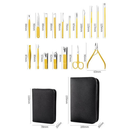 9 In 1 Nail Clipper Set, Stainless Steel Manicure Tools in PU leather case with 9/18-piece organized slots and gold stainless grooming tools