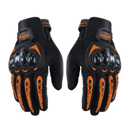 Riding Tribe Motorcycle Gloves For Outdoor Riding, Size M black orange gloves with anti-collision knuckles and touchscreen conductive fingertips