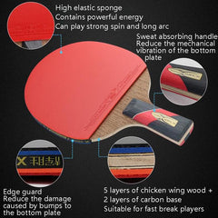 HUIESON HS-LX Six Star 5-Layer Chicken Wing Wood Table Tennis Racket with Carbon Technology