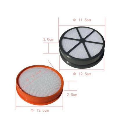 High-Efficiency HEPA Filter Kit for Vacuum Cleaners, Two-Piece Set – round orange and black replacement filters with dimensions shown