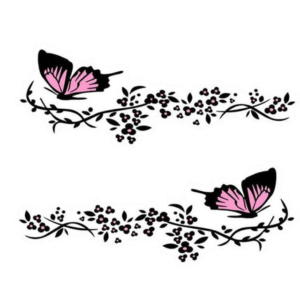 Decorative Pink and Red Butterfly Flower Car Stickers for Engine Cover, 2 Pairs - pink butterfly floral car decal set