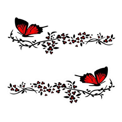 Decorative Pink and Red Butterfly Flower Car Stickers for Engine Cover, 2 Pairs - red butterfly and floral engine cover decals
