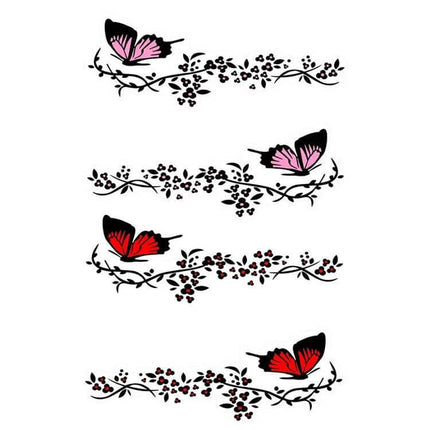 Decorative Pink and Red Butterfly Flower Car Stickers for Engine Cover, 2 Pairs - pink and red butterfly floral car decals set