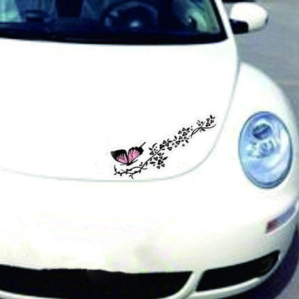 Decorative Pink and Red Butterfly Flower Car Stickers for Engine Cover, 2 Pairs - pink/red butterfly and floral car hood decals on white car