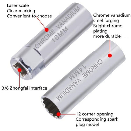 Handy Wrench for Routine Car Spark Plug Maintenance at Home - chrome vanadium 16mm spark plug socket, 12-point, 3/8" drive, durable DIY tool