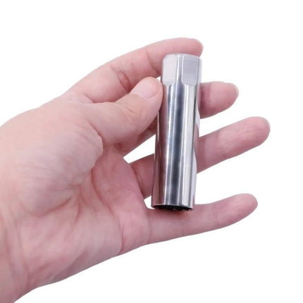 Handy Wrench for Routine Car Spark Plug Maintenance at Home - chrome vanadium spark plug socket held in hand for DIY garage tune-ups
