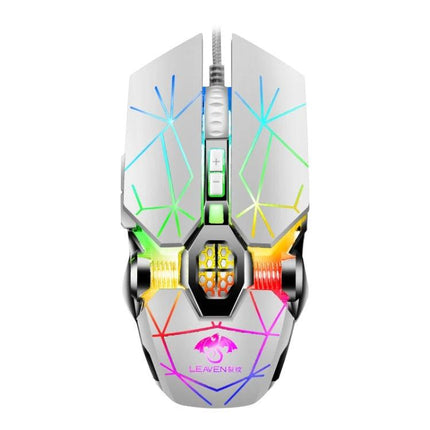 Leaven Wired RGB Gaming Mouse for Office and Gaming white ergonomic mouse with customizable RGB lighting and gaming controls