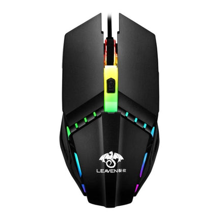 Leaven Wired RGB Gaming Mouse for Office and Gaming showing black ergonomic design with customizable RGB lighting and wired connection